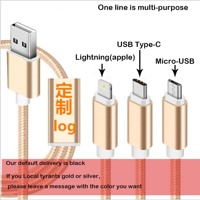 Ththree soorten stekkers Mobiele telefoon lading snelle lading datakabel zilver kleur geen verpakking usb-kabel opladen quick oplaadkabel