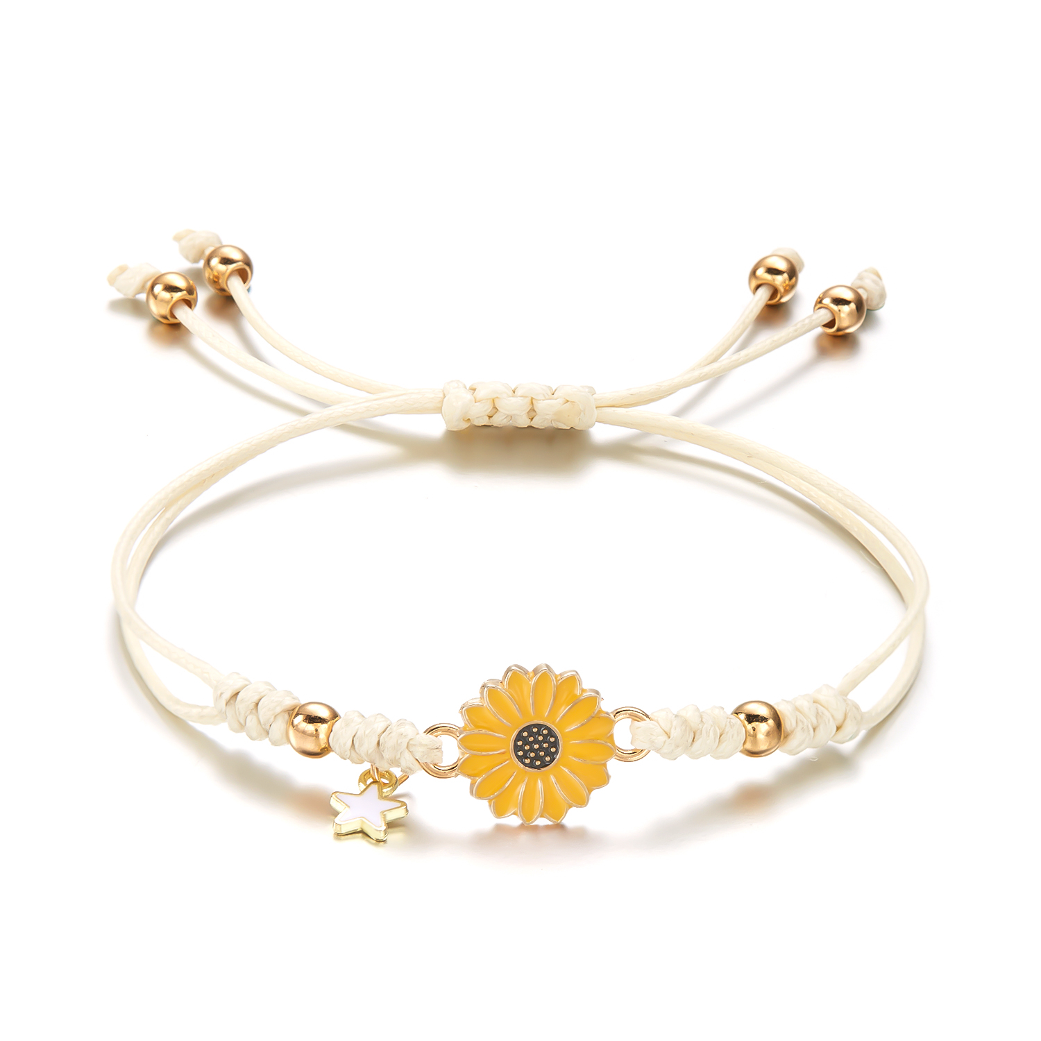 Pulseiras simples de girassol para mulheres, feitas à mão, trançadas, moda colorida, margarida, pulseira ajustável, amizade, boa sorte, joia, presente: Estampagem a quente