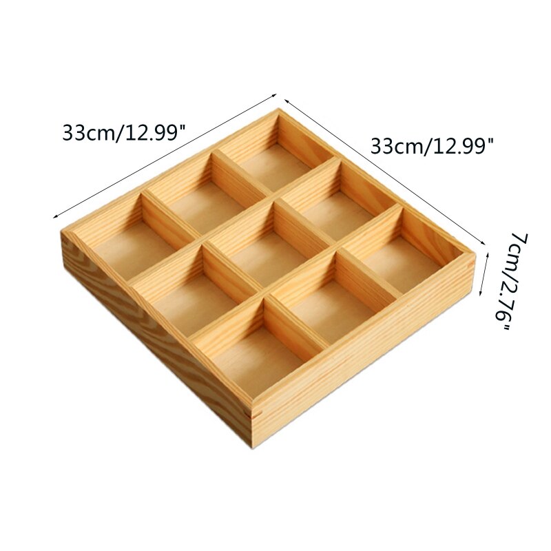 Multi Grid Snack Box Serving Tray Japanese Style Wooden Sushi Plate Candy Dessert Cuisine Storage Container: Nine grids