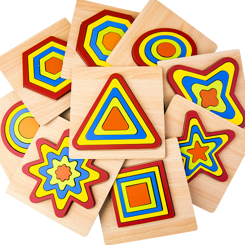 Nuovo colorato Montessori forma geometrica bordo Puzzle giocattolo di apprendimento del legno Baby Boy Girl giocattoli educativi in legno per bambini