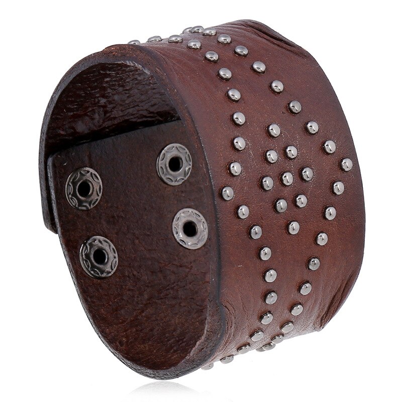 Punk reliëfpatroon brede leren armband heren retro drukknoop armband sieraden motorfiets gitaar accessoires vriendje: 97