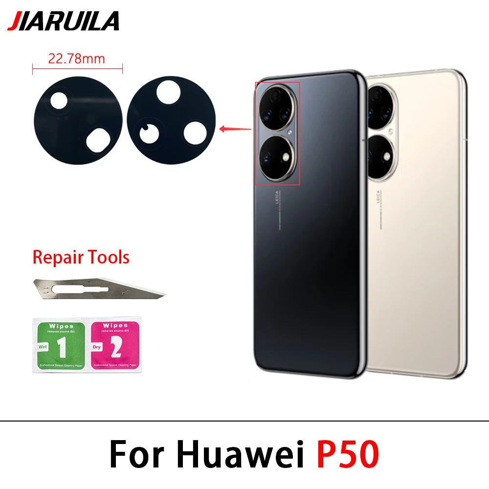 100% NOWOŚĆ dla Huawei P50 P40 Lite 5G P40 Lite E P40 P30 Lite P20 Pro Szklany obiektyw tylnej kamery z klejem + narzędzie: green