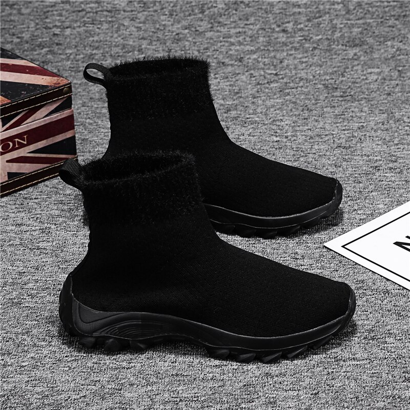 Yrrfuot winter high-top warm gesneden fluwelen damesschoenen outdoor solf all-match gevulkaniseerde schoenen dames sneaker sokken schoenen: Zwart / 5.5