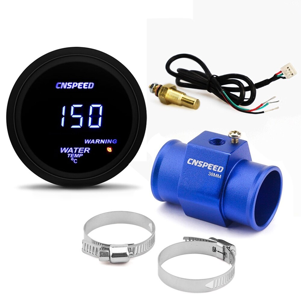 Auto Auto Digitale 2 "52mm Water Temp Gauge Met Sensor Rook Lens water Temperatuur Meter met sensor adapter: with 38mm