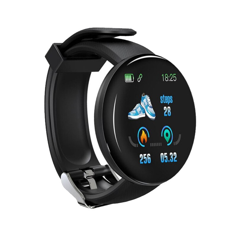 D18 Smart Horloge Mannen Vrouwen Bloeddruk Fitness Tracker Ronde Smartwatch Waterdichte Sport Slimme Klok Voor Android Ios: Black