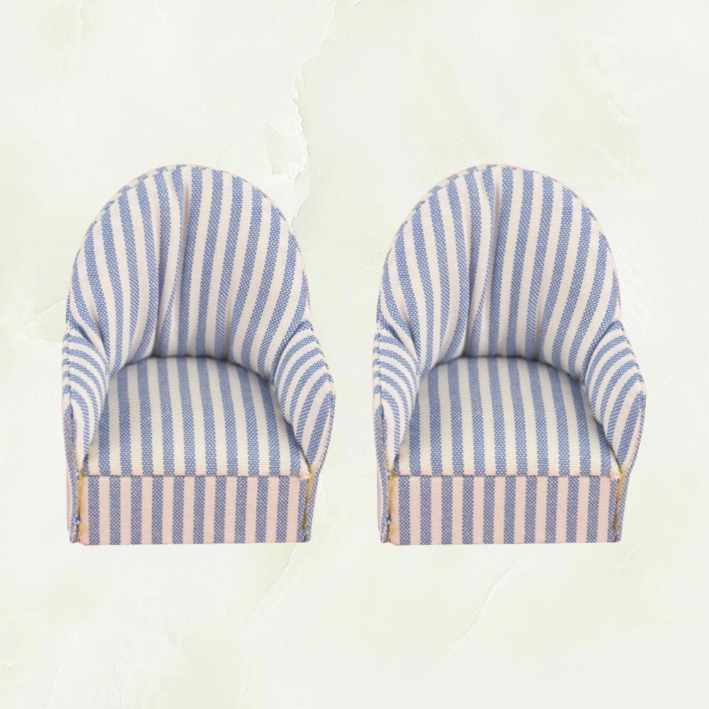 2 pièces 1/12 bleu rayure motif canapé chaise jouets artificiels Micro décors photographie mise en page accessoires en bois ornements pour maison de poupée M