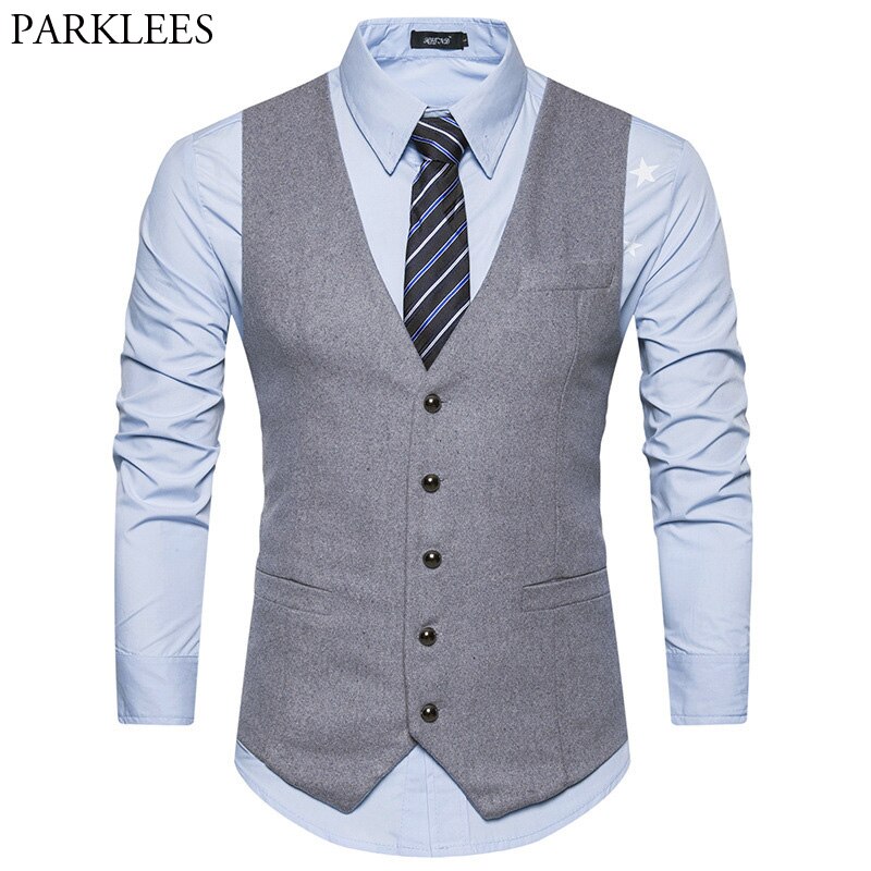 Woolen Suit Vest Men Single Breasted Wool Vest Waistcoat Mens Slim Wedding Business Tuxedo Vests Gilet Homme: L