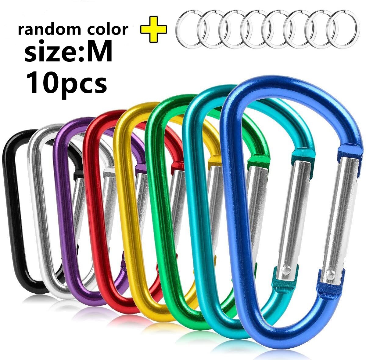 10 Pack Carabiner With Nickel Plated Key Rings Mini,Small Aluminum Keychain holder Outdoor Accessories Backpack hook D-Shape Bot: size M