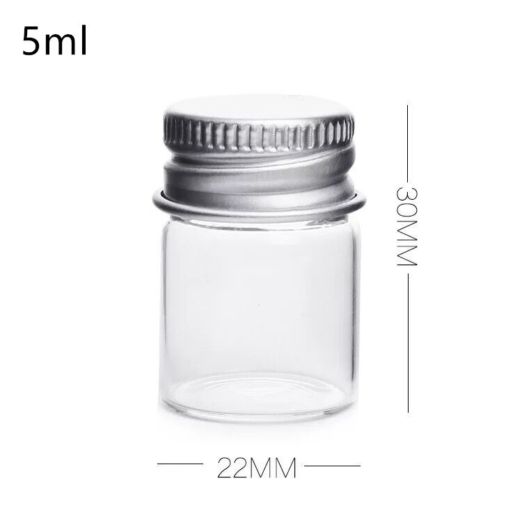 100pcs/lot 5/6/8/10/14/18/20/ 25ml Glass Bottles with Screw Cap Empty Spice Food Liquid Bottles Jars DIY Crafts Vials Containers: 22x30mm 5ml