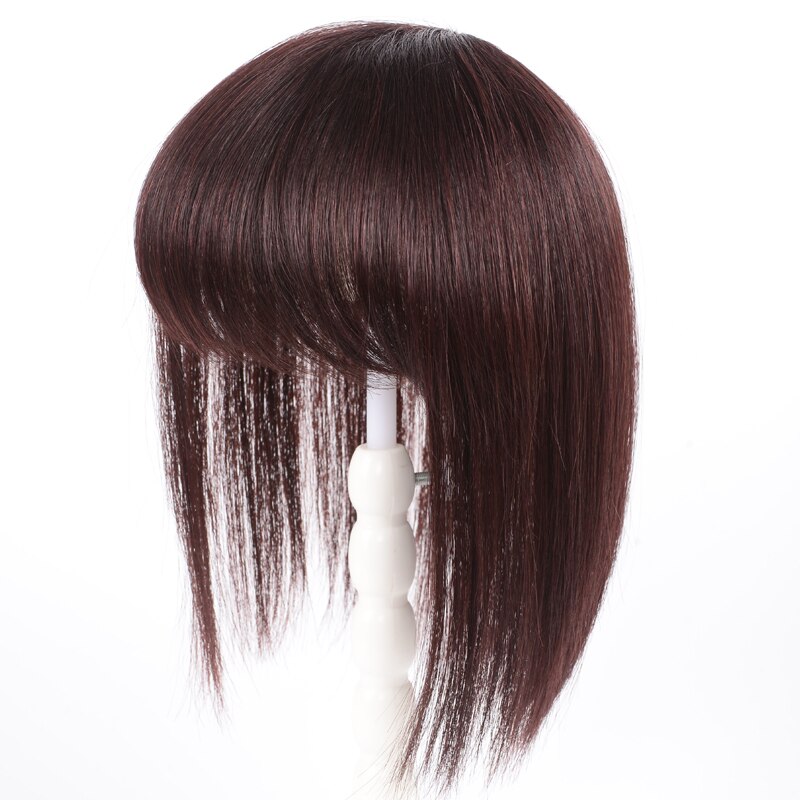 LANLAN-Peluca de cabello blanco con flequillo, pieza de cabello natural negro/marrón oscuro, parte superior fina e invisible, 3D