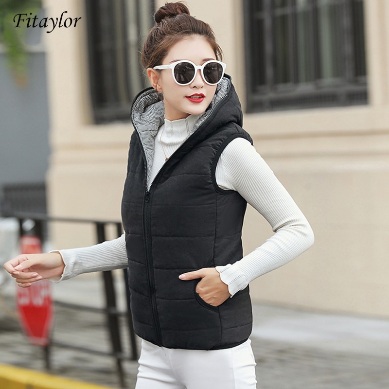 Fitaylor Herfst Winter Vrouwen Vest Katoen Hooded Casual Slim Vest Vrouwelijke Mouwloze Jas