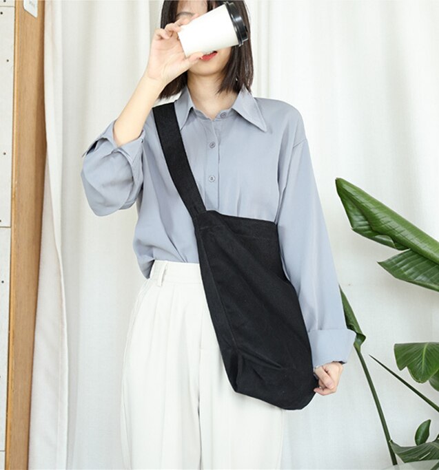 Bolso de talla grande de lona para adolescentes, informal, a la , para mujer, de viaje, tela suave de uso diario, de gran capacidad, sobre el hombro, color negro,