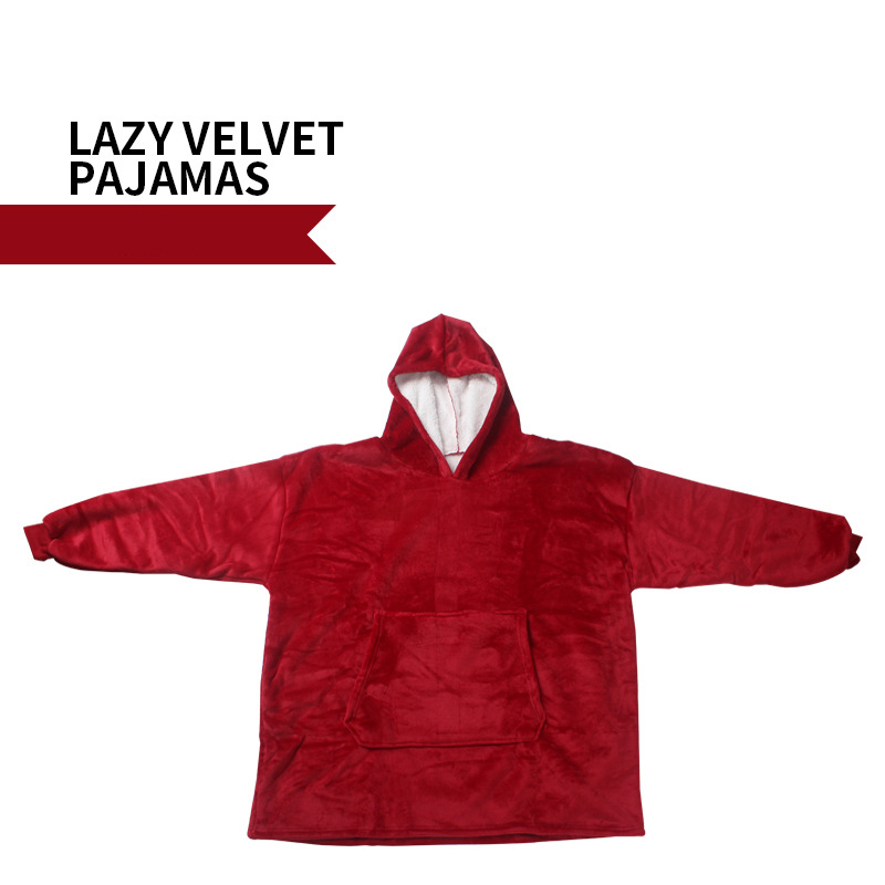 Tv Fleece Sweater Trui Dikke Jassen Flanellen Deken Reizen Fleece Hooded Deken Zachte Wearable Deken Met Mouwen: Rood