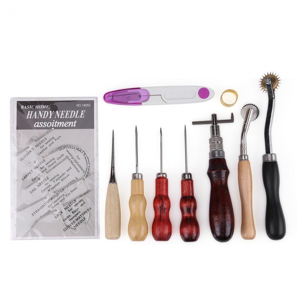 17 Pcs Lederen Gereedschap DIY Hand Naaien Kit met Groover Priem Waxed Vingerhoed Draad voor Naaien