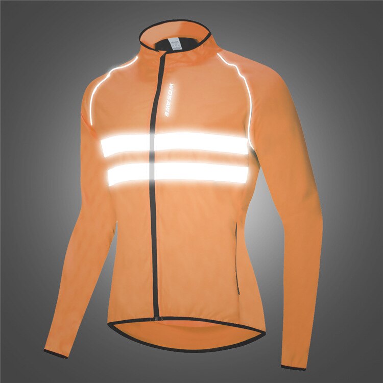 WOSAWE Ultralight Reflective Men&#39;s Cycling Jacket Long Waterproof Windproof Road Mountain Bike MTB Jackets Bicycle Windbreaker: Orange Jacket / M