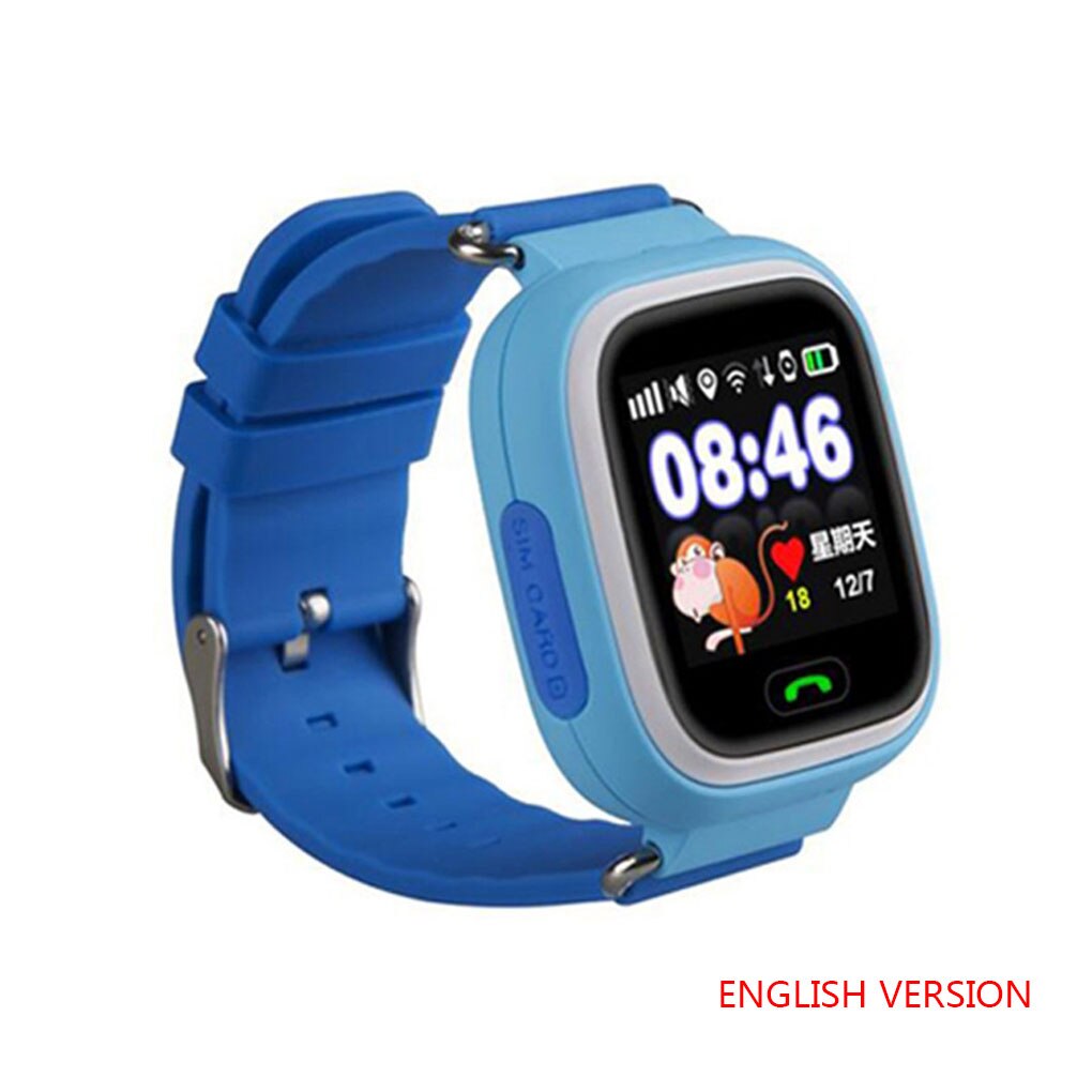 Reloj inteligente Q90 con GPS para chico, reloj de pulsera antipérdida para bebé, rastreador de dispositivo de ubicación de llamada SOS: blue English