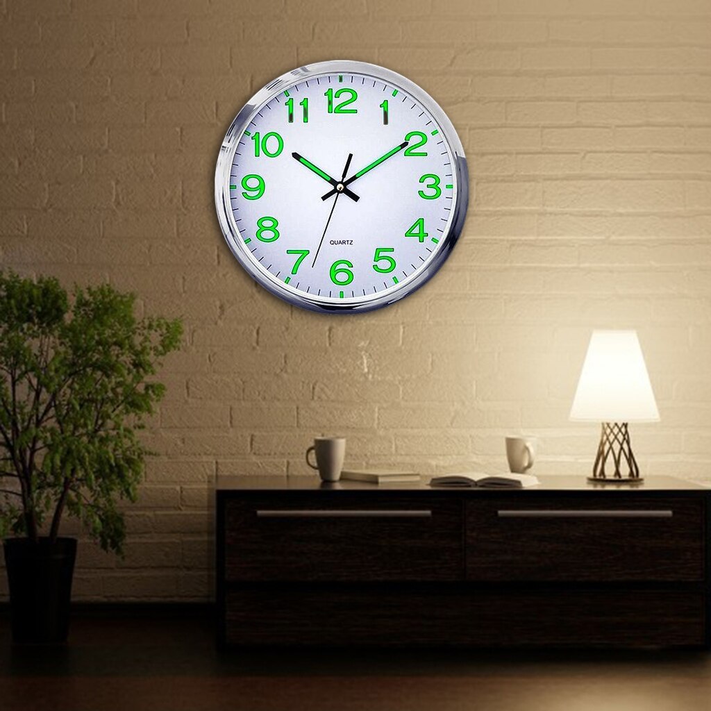 Modern Night Light Wall Clock, 12 Inch Quartz Clocks, Large Luminous Numbers and Hands, Battery Operated Decorative Wall Clock