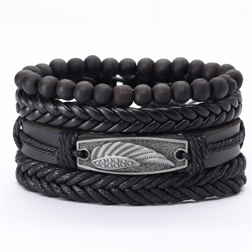 La fiducia In Dio Fede Nero Chitarra Foglia di Perline Braccialetto Braccialetti di Cuoio Set Degli Uomini Dei Braccialetti Delle Donne Homme Gioelleria Raffinata E Alla Moda Accessori: style  2