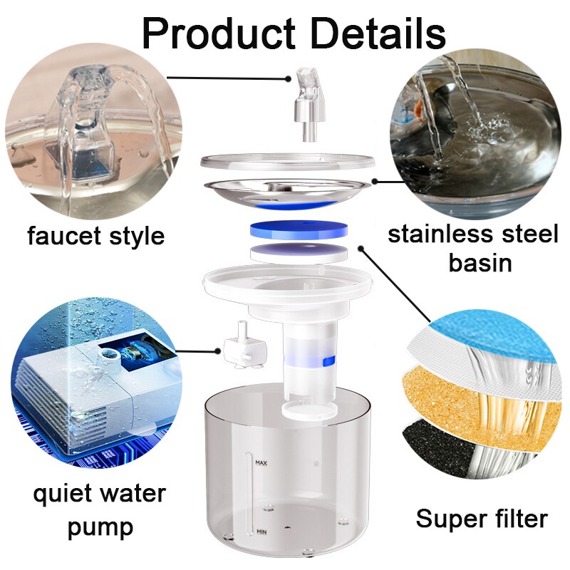 Induktion Katze Wasser Brunnen mit Sensor Rostfreiem Stahl Automatische Katzen Wasser Spender 4 schicht Filter Clever Haustier Trinken Brunnen
