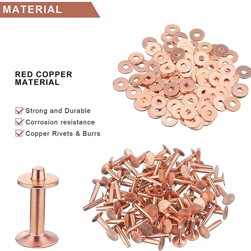 100 Sets Copper Rivets And Burrs Washers Leather Copper Rivet Fastener For Belts Wallets Collars Leather 5/8 Inch