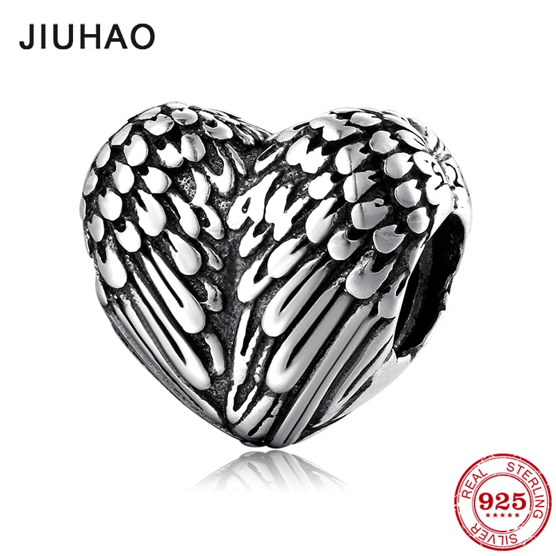 925 Sterling Silver angel wing heart shape beads Fit Original JIUHAO Charm Bracelet Jewelry making