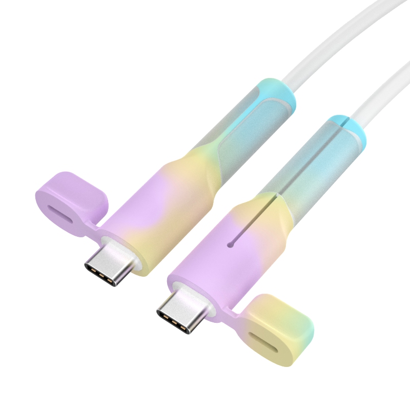 Charger Cable Protector, Type-C to Type-C/iPhone/USB A Silicone Charger Cord Protector, 2-in- Cord Protector with Cable Winder: Clear