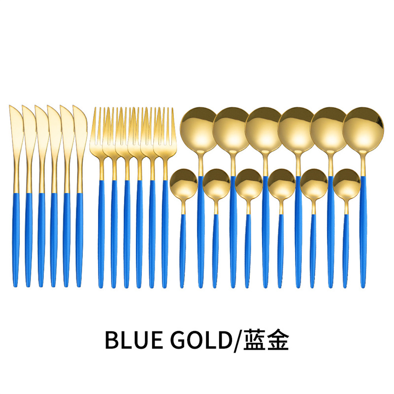 Couverts en acier inoxydable, 24 pièces, service de table, cuillère, couteau, fourchette, couteau, portugais occidental