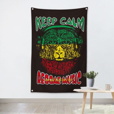 Reggaelöv jamaica rasta lejon hängande flagga banderoll musik rock heminredning väggkonst 4 gromments in corners 3*5ft 144cm*96cm: F / 3 x 5ft (96 x 144cm)