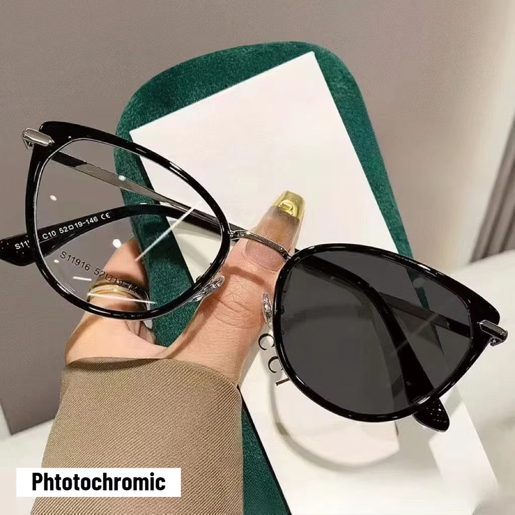 2025 Katze Auge Photochrome Myopiebrille für Frauen draussen Farbwechsel UV-Schutz Sonnenbrille Nahsichtbrille: Grau / +100