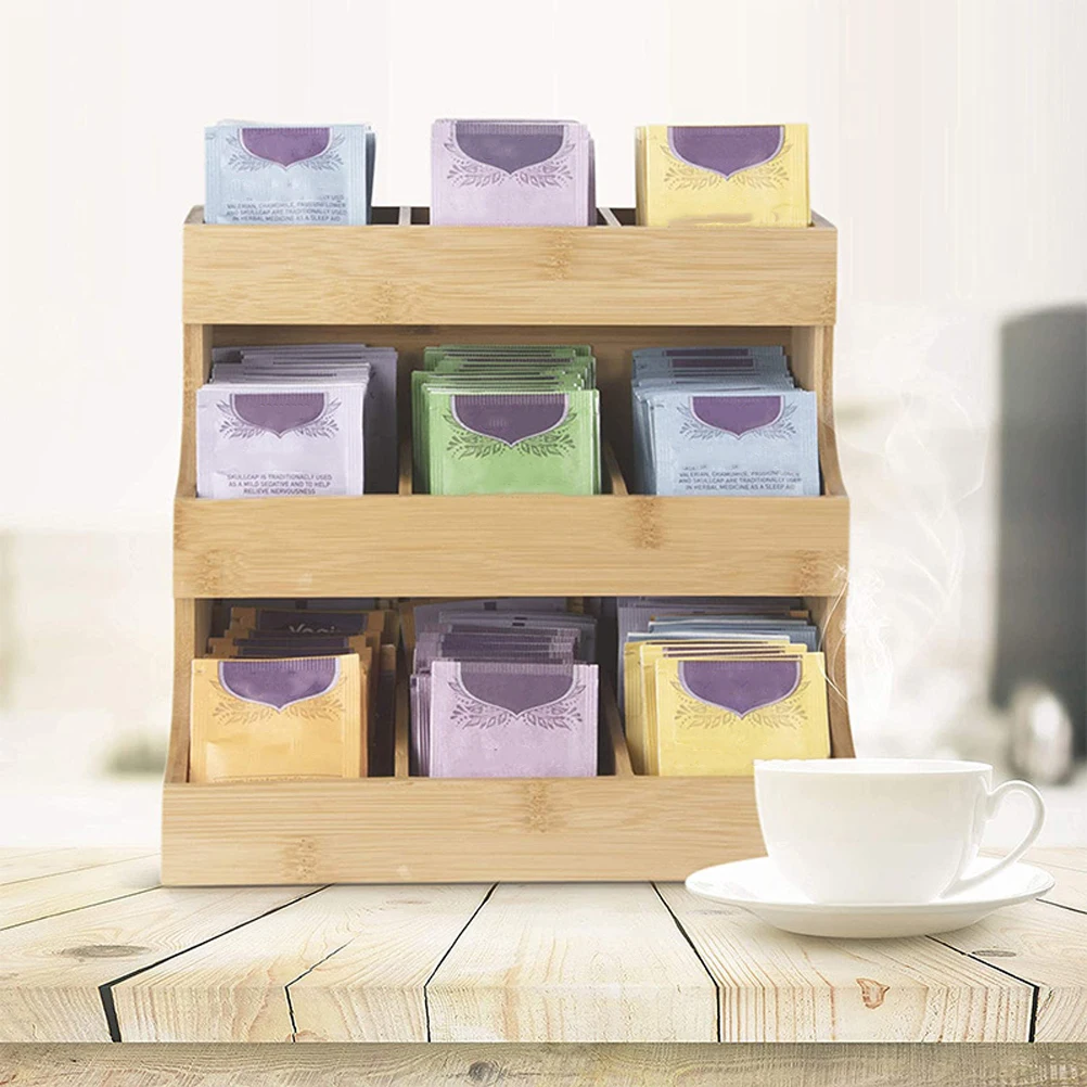 Thee Organizer Koffiehouder Doos Pakket Opslag Specerij Houten Rek Suiker Station Plank Container Bar Pakketten Staan