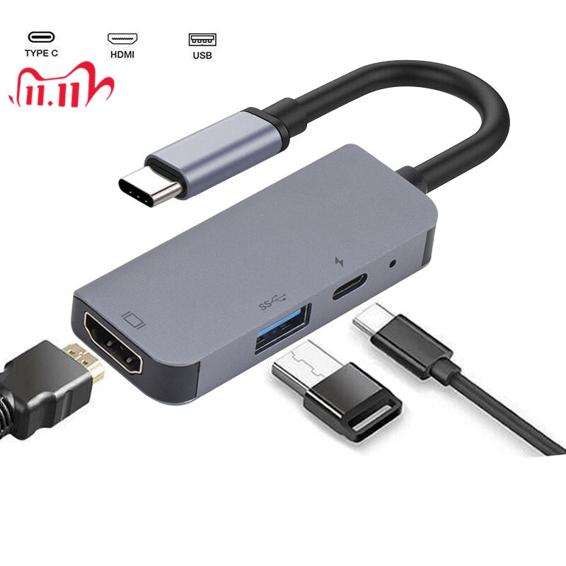 8 In 1 Aluminium USB-C Hub Type-C Naar Hdmi + Usb 3.0 + Pd Oplaadkabel RJ45 ethernet Micro Sdtf Otg Adapter 6 In 1 5 In 1