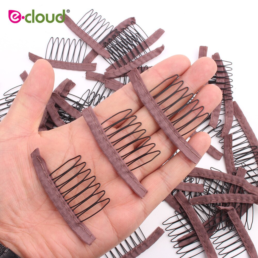 50Pcs-100 Stks/zak Zwart Kant Pruik Clips Staal Tand Polyester Duurzaam Doek Pruik Kammen Voor Haarstukje Caps Pruik accessoires Gereedschap: Brown 100pcs 1bag
