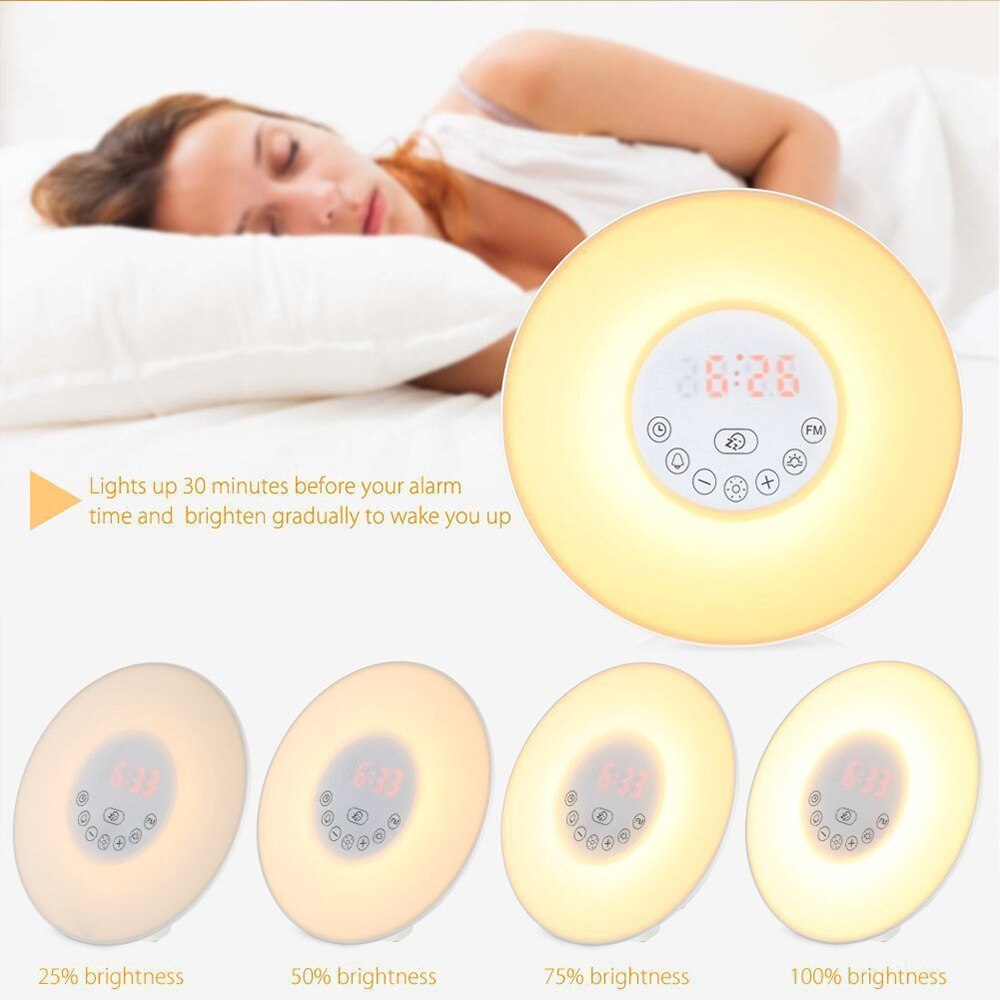 Gosear wake-up luz do nascer do sol simulação despertador sensor de toque em mudança de cor rgb lâmpada led com rádio fm