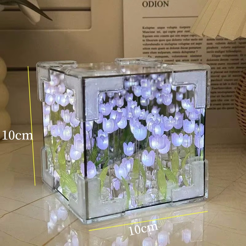 Veilleuse tulipe faite à la main, matériel de bricolage, cube, miroir tulipe, décor de chambre, escales, lampe, jour de Léon, d'anniversaire