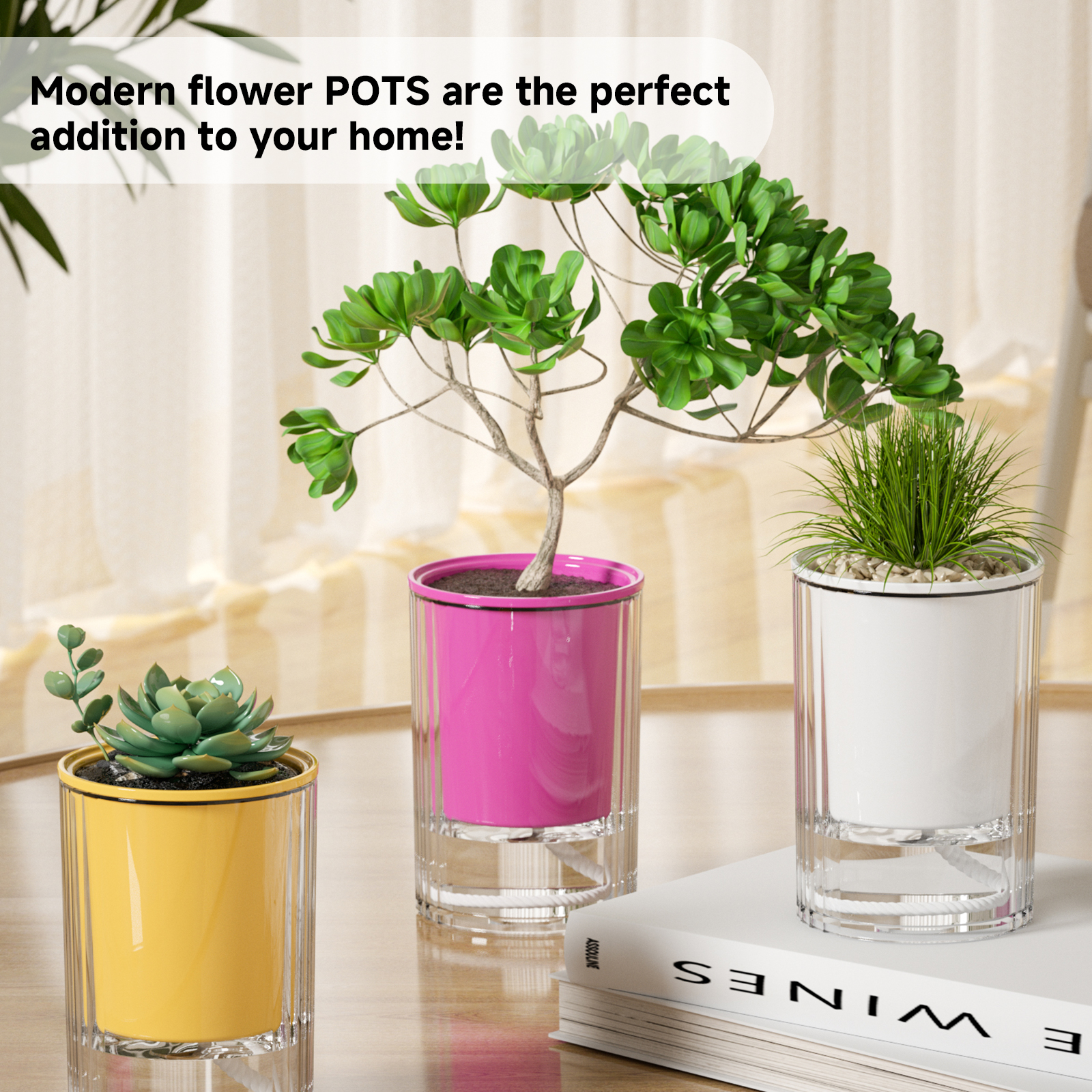 1pc hydroponiske blomsterpotter i bohemsk stil, automatisk vannabsorberende sylindervase for sukkulenter og grønne planter, gjennomsiktig plast