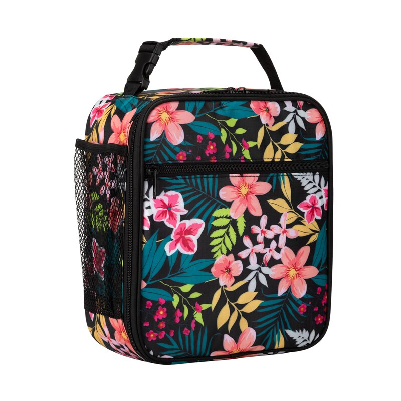 Heopono Fitness Lebensmittel Klasse PEVA BPA FREI Abnehmbare Griff gebrandmarkt 600D Polyester Thermische Isolierte Kühler Mittagessen Tasche Tragbaren: Blumen Mittagessen Tasche