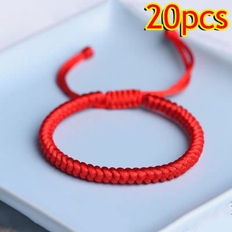 1-30 Uds. Pulseras hechas a mano de color rojo de la suerte para mujeres y hombres, pulseras con nudos de cuerda trenzada ajustable budista tibetano, pulseras de joyería,: PLATEADO