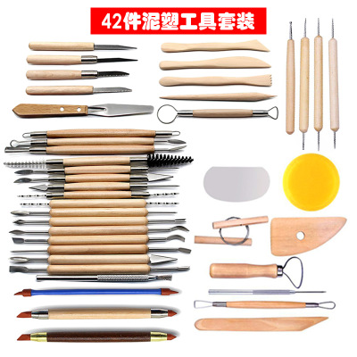 Arts Crafts Clay Sculpting Tools Pottery Carving Tool Set Pottery &amp Ceramics Wooden Handle Modeling Clay Tools: 42 PCS