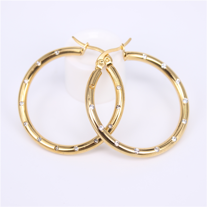 MGUB Diameter 35MM-55MM Big crystal Hoop Earrings Gold Color Stainless Steel Jewelry Circle Round Earrings For Women LH501: Diameter 45MM