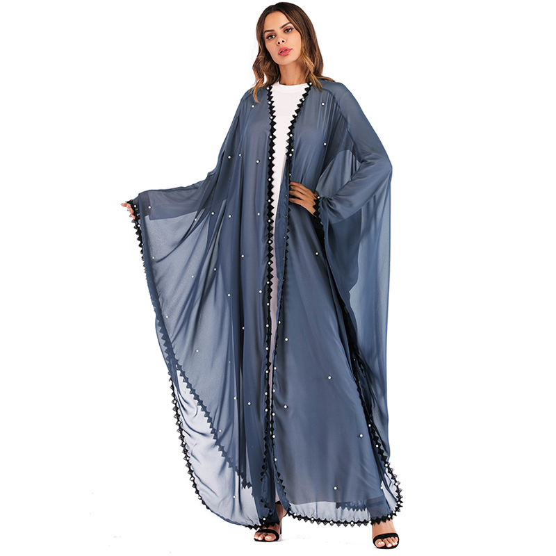 Lange Kant Mesh Parels Kaftan Abaya Dubai Turkse Islamitische Moslim Hijab Jurk Abaya Voor Vrouwen Qatar Jilbab Robe Caftan Kleding