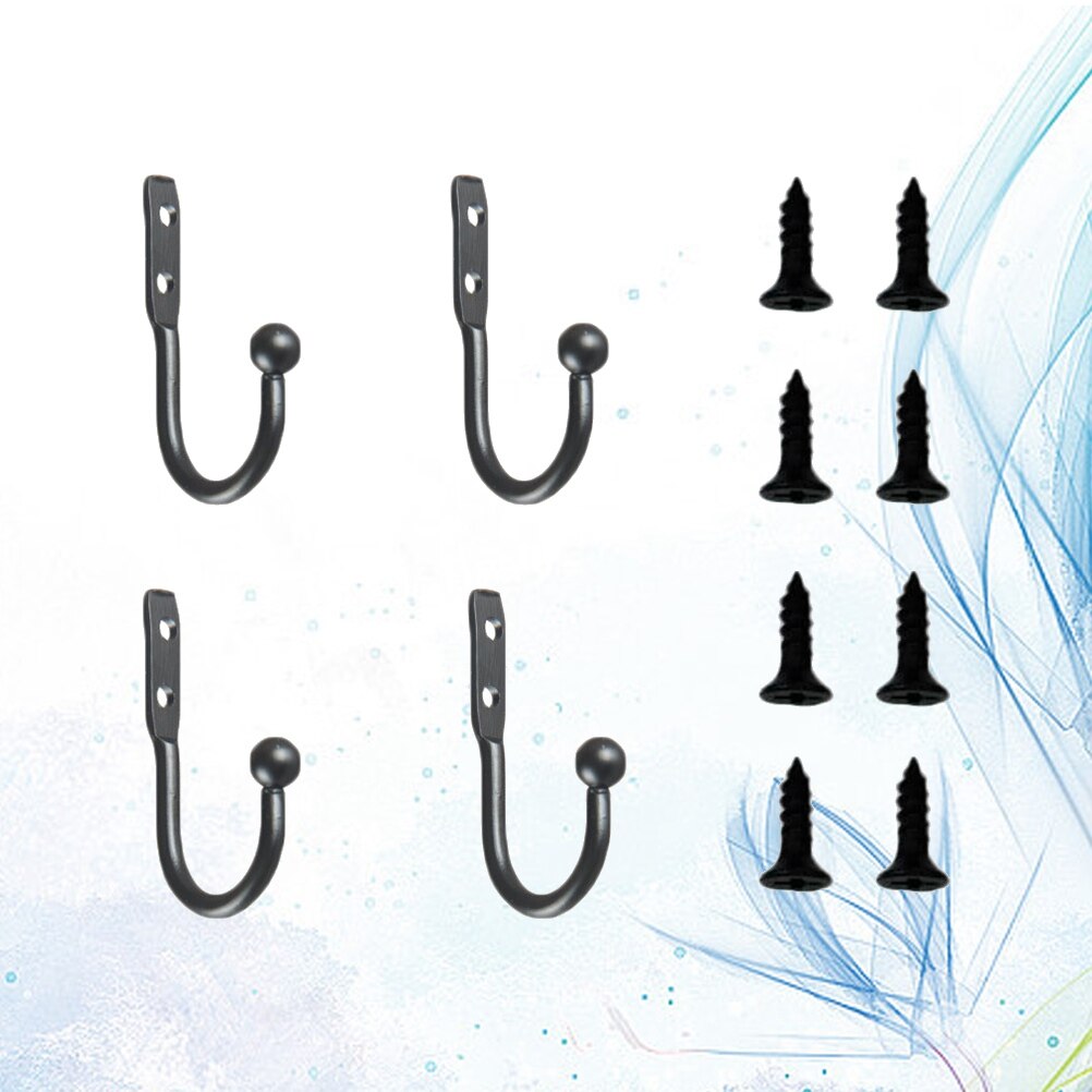 Mini gancho de 12 Uds., ganchos de pared de tamaño pequeño, colgador decorativo de puerta, colgadores de pared de aleación de Metal, ganchos negros (4 ganchos y 8 tornillos)
