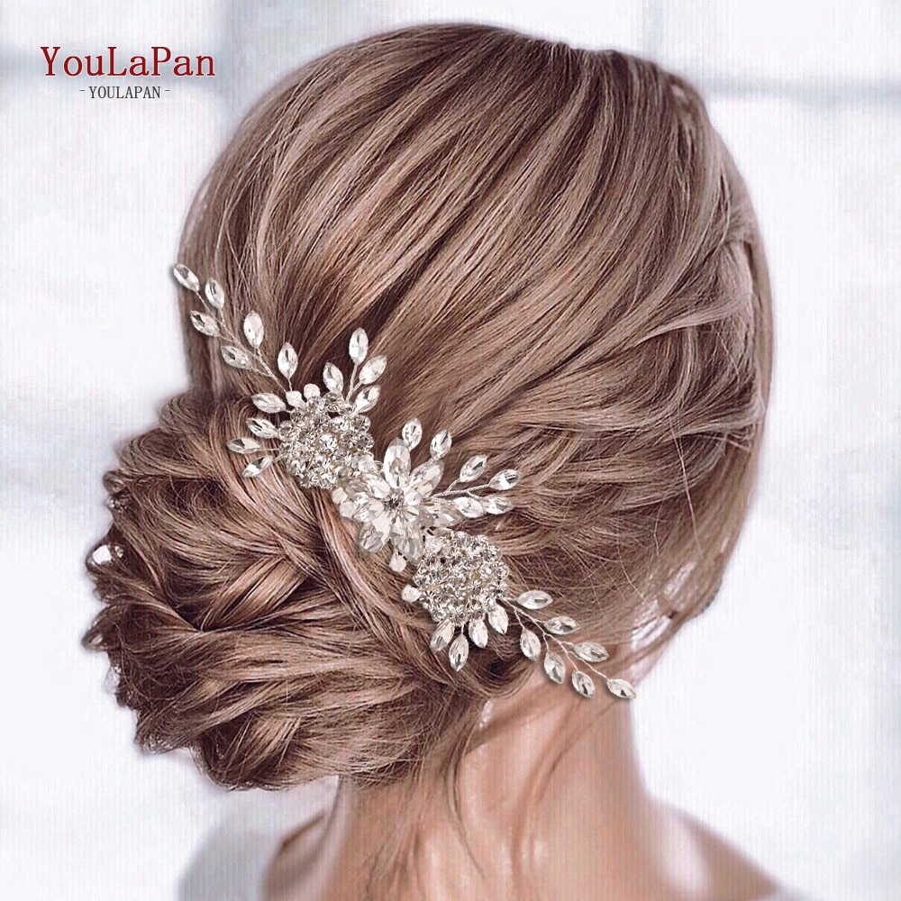 TOPQUEEN HP77 Silver Wedding Tiara Bridal Combs Rhinestone Hair Accessories Wedding Headwear Bridal Hair Clip Wedding Hair Comb