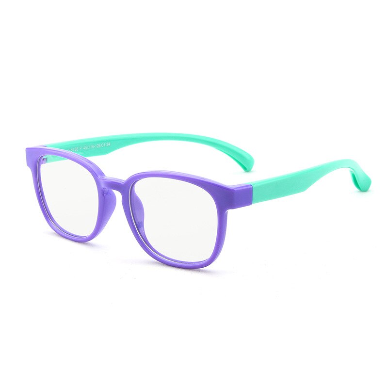 Square Anti-Ray Spectacles Blue Block Eyeglass Frame Computer Game Glasses Eyewear Kids Boys Girls Blue Light Blocking Glasses: purple cyan