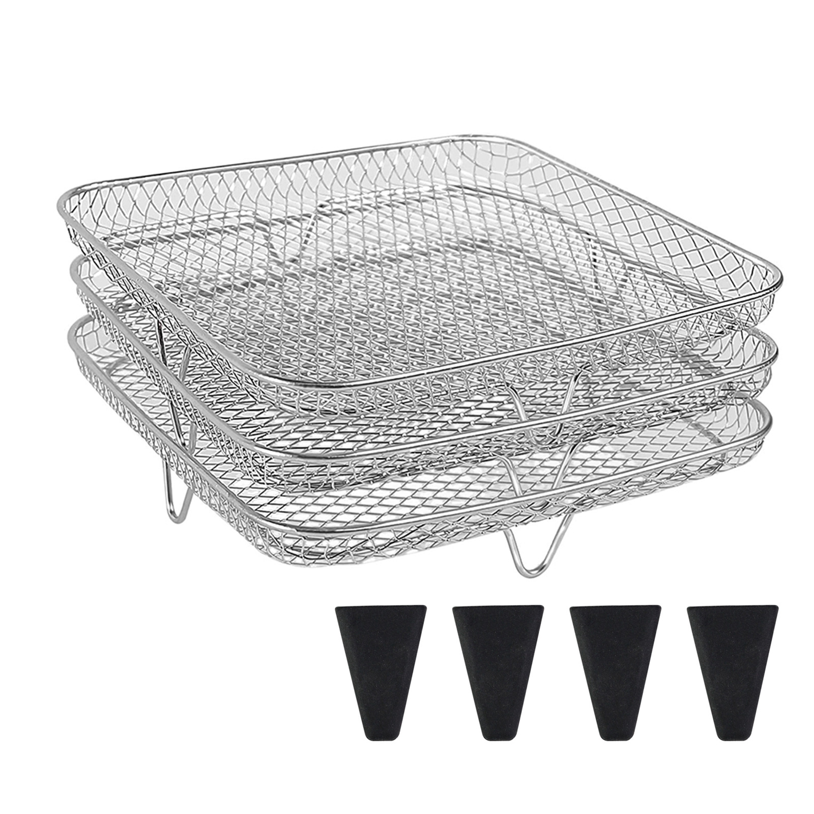 Air Fryer Rack Stackable Grid Grilling Racks 3-layers Stainless Steel Air Fryer Basket Tray Steam Rack Home Kitchen Accessories: Chocolate