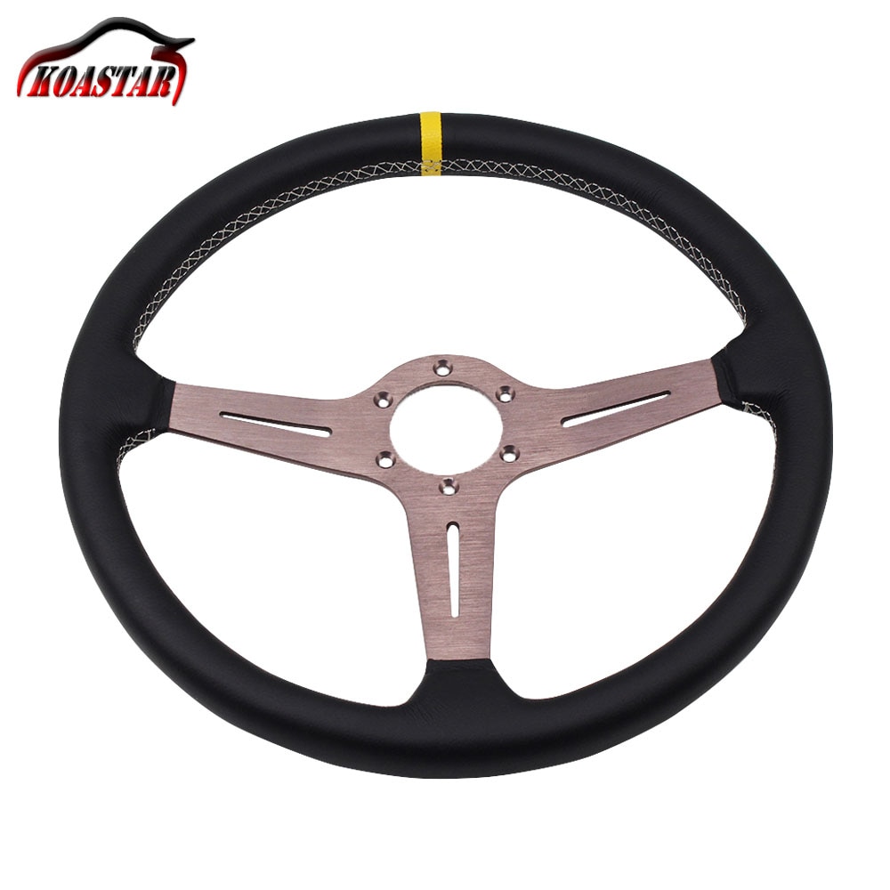 380mm 370mm Klassische Leder Lenkrad mit ND Horn Universal- 15 zoll ND Rennen Auto Lenkrad mit gumetal Speichen