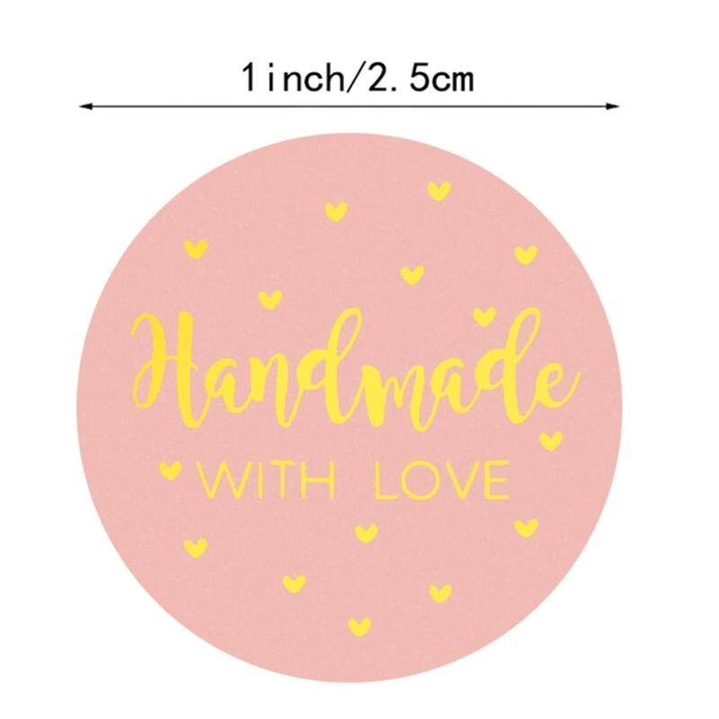 500Pcs/Roll Handgemaakt Met Liefde Stickers Goudfolie Ronde Seal Labels Briefpapier Gouden Tekst Sticker Labels