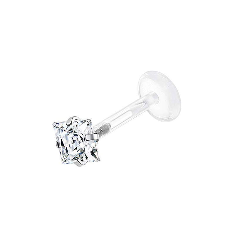 Drperfect 16G Forward Helix Cartilage Tragus Earring Stud Internal Threaded Labret Lip Monroe Ring Barbell Body Piercing Jewelry: WHITE / Imitation Rhodium Plated