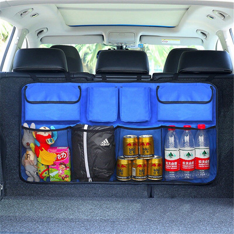 Auto Boot Ontvangen Zak Om Ruimte Universele Auto Organizer Kofferbak Achterbank Opbergtas Mesh Netto Pocket Bag au: Blauw