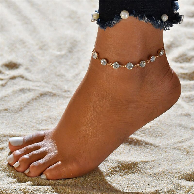 Tobillera bohemia pulsera en la pierna corazón tobilleras femeninas descalzo para mujer cadena de pierna joyería de pie de playa: Chapado en oro antiguo