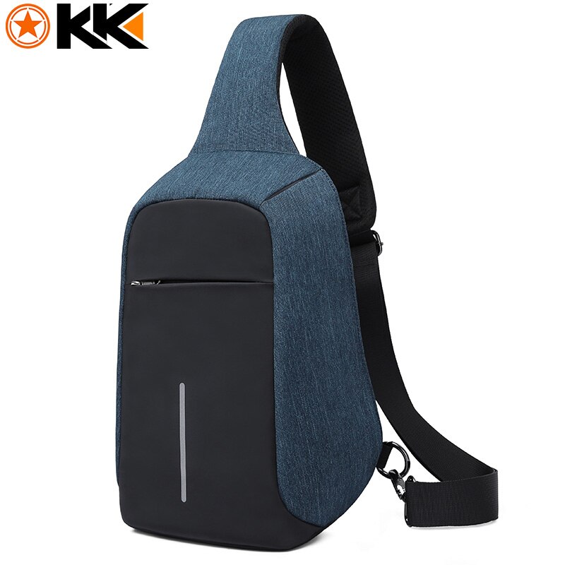 KAKA USB Anti Diefstal Schoudertas voor Mannen Vrouwen Borst Tas Grote Capaciteit Waterdichte Zomer Korte Reis Boodschappers Crossbody Tassen: Blue